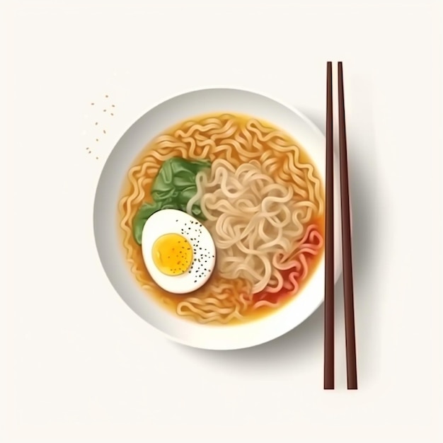 Un plato de ramen con un huevo al lado.