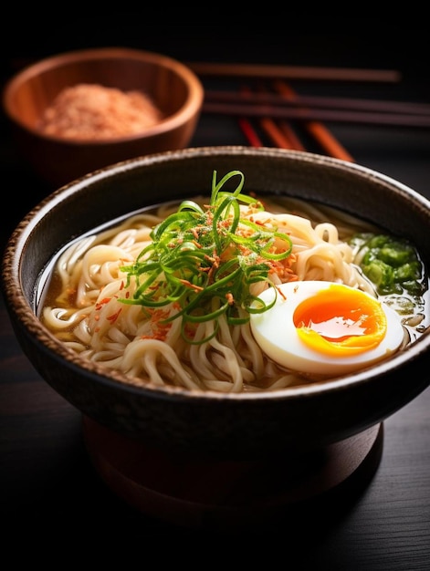 Foto un plato de ramen con un huevo cocido en él