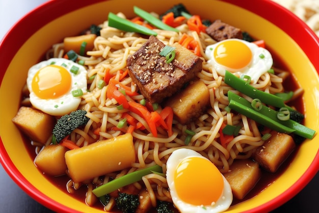 Un plato de ramen con un huevo duro encima