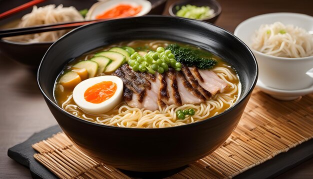 Foto un plato de ramen con un huevo y fideos en él