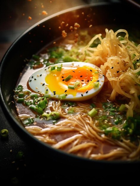 un plato de ramen con un huevo en la parte superior