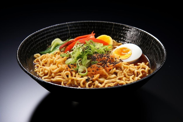 un plato de ramen con un huevo y verduras