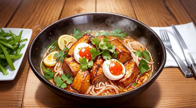 un plato de ramen picante coreano con salsa de tomate