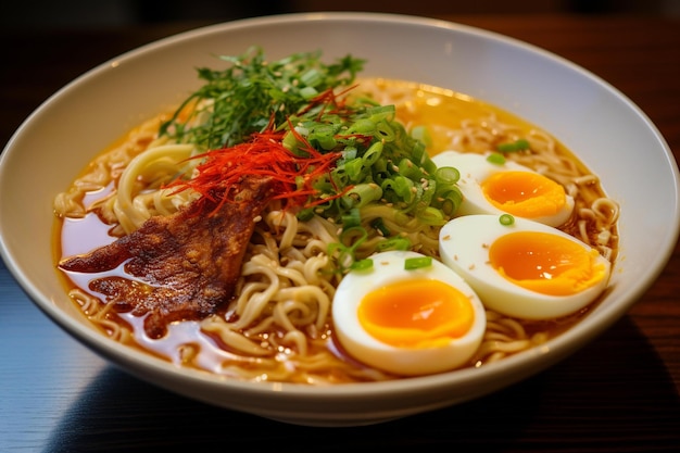 Un plato de ramen con un plato de fideos y verduras.