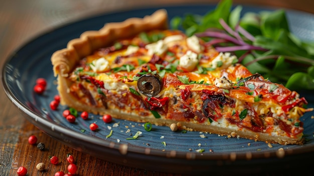 Plato con una rebanada de quiche