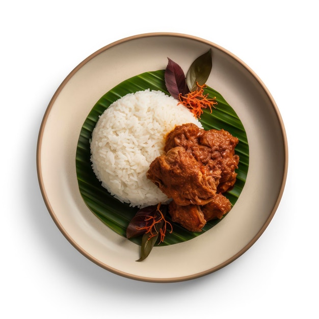 Foto un plato de rendang en fondo blanco para la fotografía de alimentos