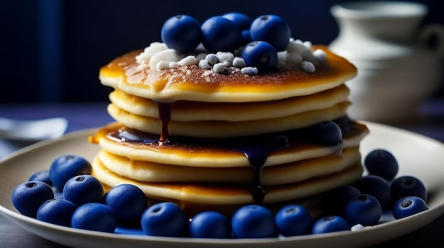 Plato del restaurante Blueberry Pancakes en un plato
