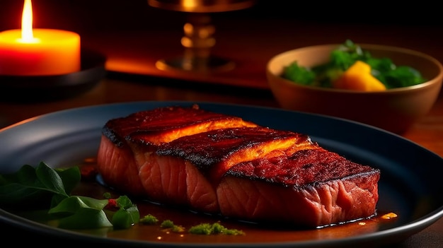 Plato del restaurante New York Strip Steak en un plato