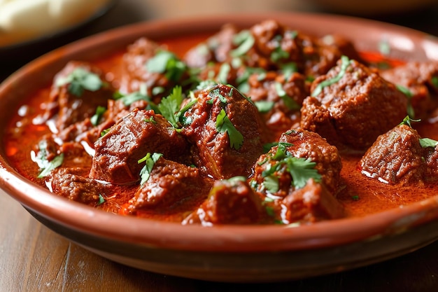 Un plato de rogan josh un plato popular de Cachemira hecho con carne de cordero o cabra en una salsa picante a base de tomate