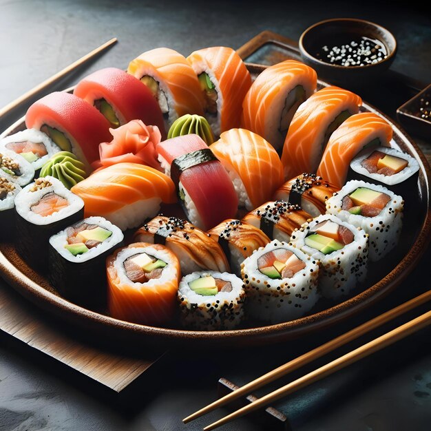 Foto un plato de rollos de sushi