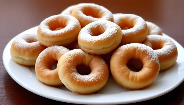 Foto un plato de rosquillas con azúcar en polvo