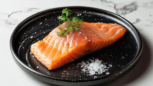 un plato de salmón con condimentos en la parte superior