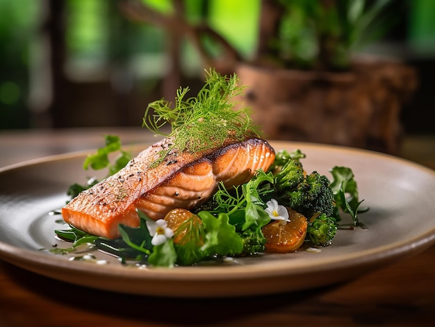 Plato de salmón con ensalada