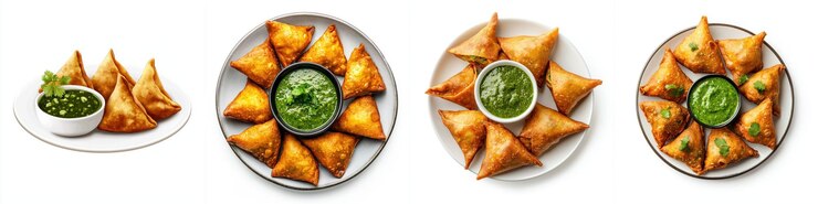 Un plato de samosas crujientes servido con un chutney verde vibrante perfecto para compartir y disfrutar estos bocadillos picantes son una deliciosa adición a cualquier comida o reunión