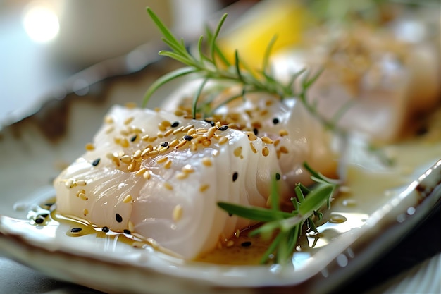 Foto plato de sashimi con guarnición