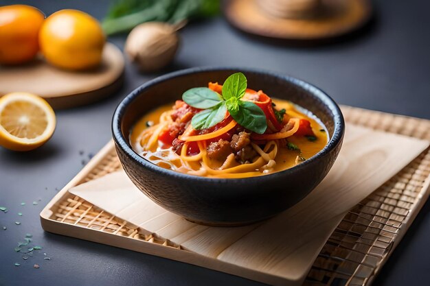 un plato de sopa con albóndigas y tomates