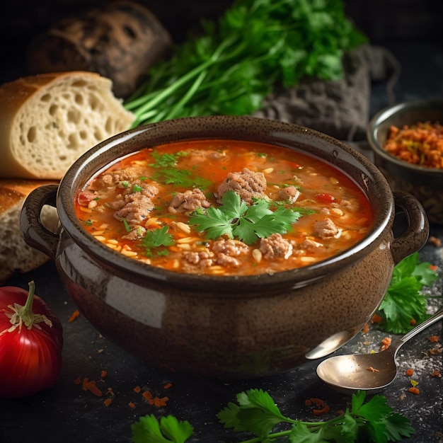 Un plato de sopa de albóndigas