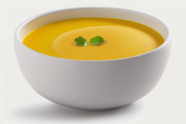 Un plato de sopa de calabaza con una ramita de perejil encima. aislado en la ilustración de fondo blanco