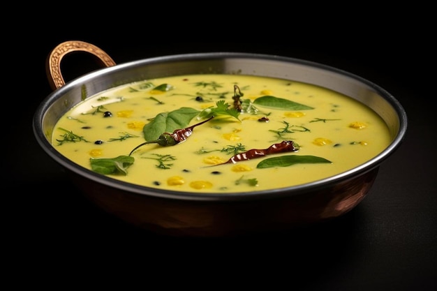 Foto un plato de sopa con una cuchara y una cuchara en él