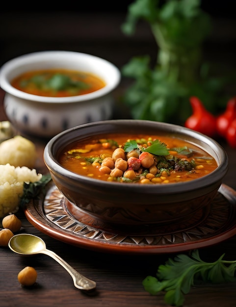 un plato de sopa con frijoles y arroz en una mesa