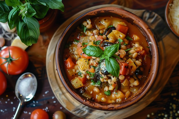 un plato de sopa con frijoles frijoles y verduras