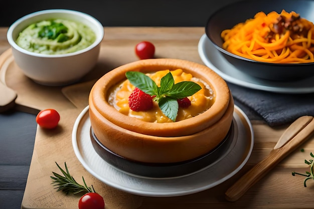 Un plato de sopa con una hoja verde al lado.