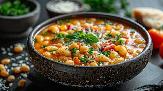 Un plato de sopa con un montón de verduras en él