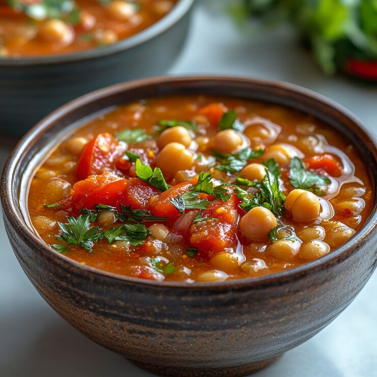 Un plato de sopa con muchas verduras y frijoles.
