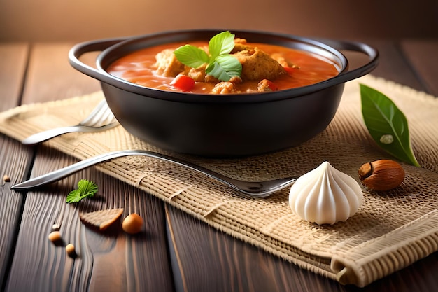 Un plato de sopa de pollo con una cuchara al lado