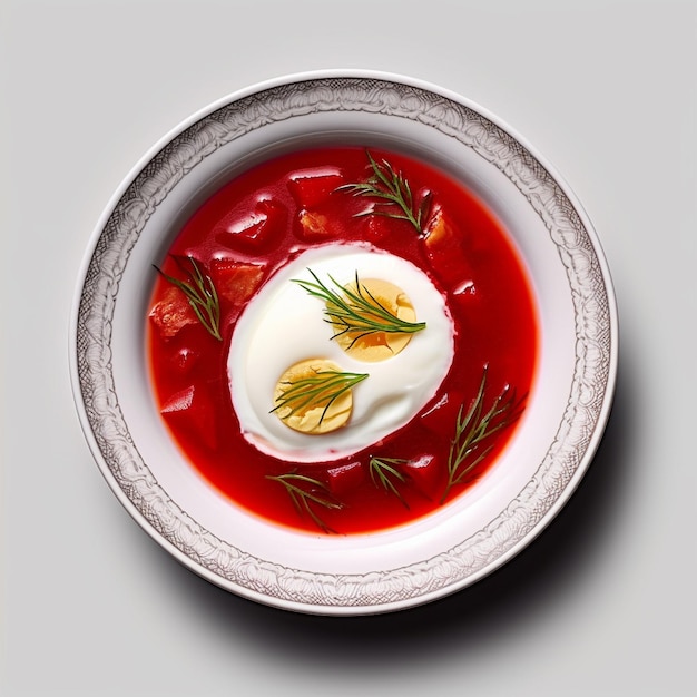 Foto un plato de sopa con salsa roja