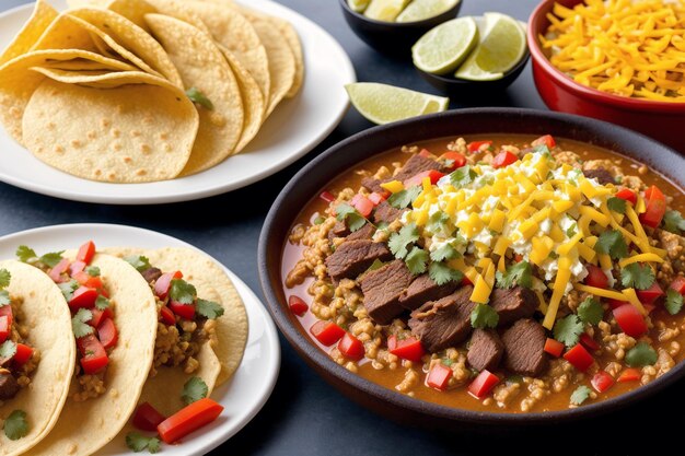 Un plato de sopa de taco con un plato de taco al lado.