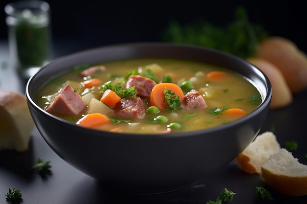 Un plato de sopa de tofu con una cuchara a un lado