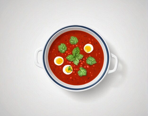 Foto un plato de sopa de tomate con huevos y par pars