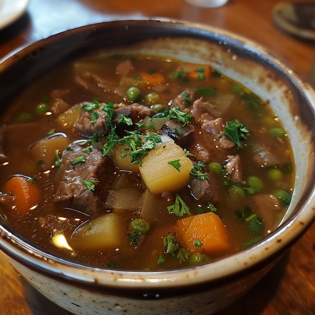 Foto un plato de sopa con zanahorias y apio en él