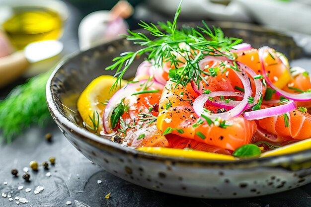 Plato de Sugudai de los pueblos del Norte hecho de pescado crudo generado por la IA