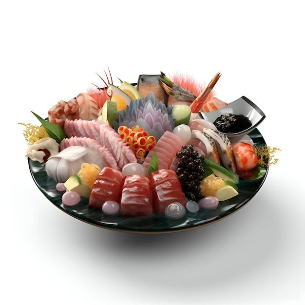 Foto plato de sushi aislado sobre fondo blanco ilustración 3d