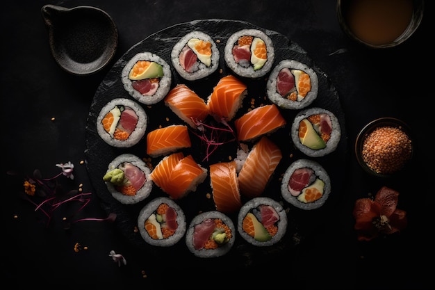 Un plato de sushi bellamente arreglado IA generativa