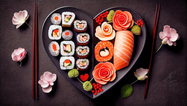 Plato de sushi en forma de corazón IA generativa