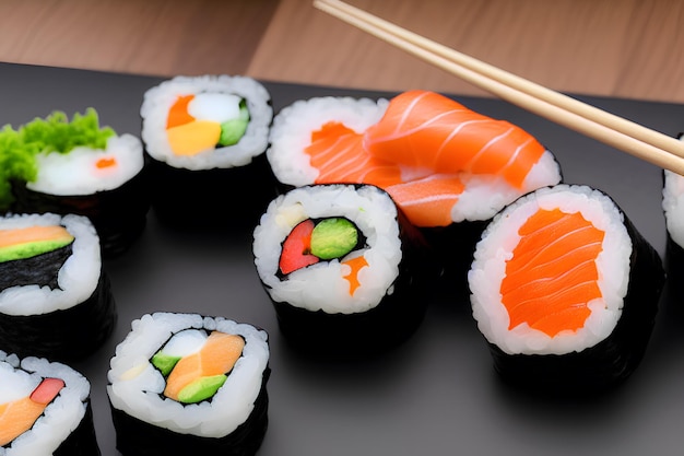 Un plato de sushi con palillos