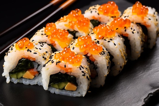 un plato de sushi con un pedazo de sushi en él