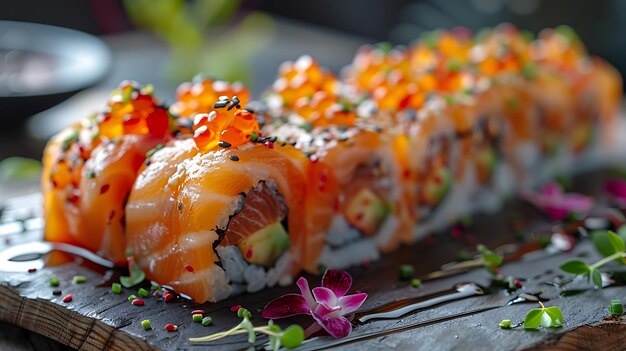 Foto un plato de sushi con un pedazo de sushi en él