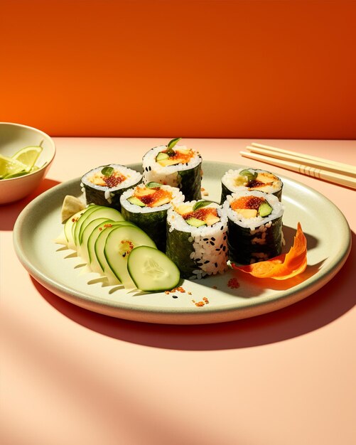 Plato de sushi con rollos de pepino