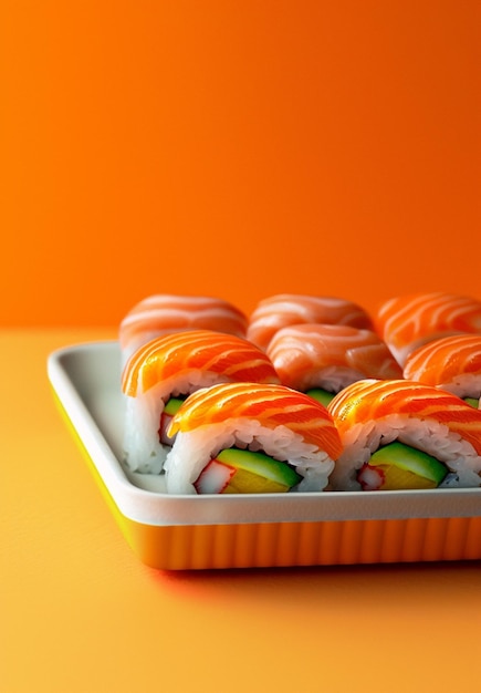 Foto un plato de sushi de salmón