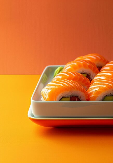 Foto un plato de sushi de salmón