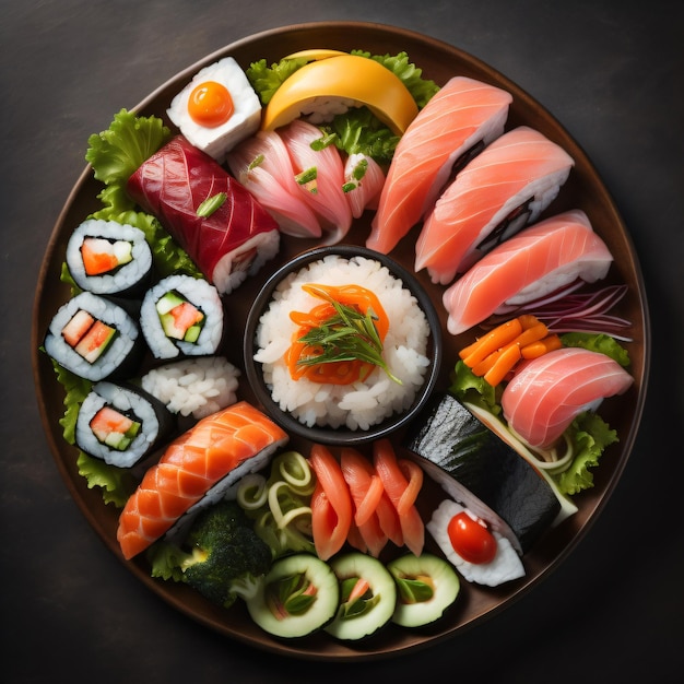 Un plato de sushi con sushi en él