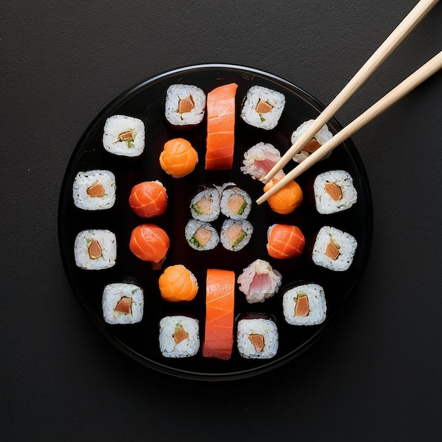 un plato de sushi con sushi y sushi en él