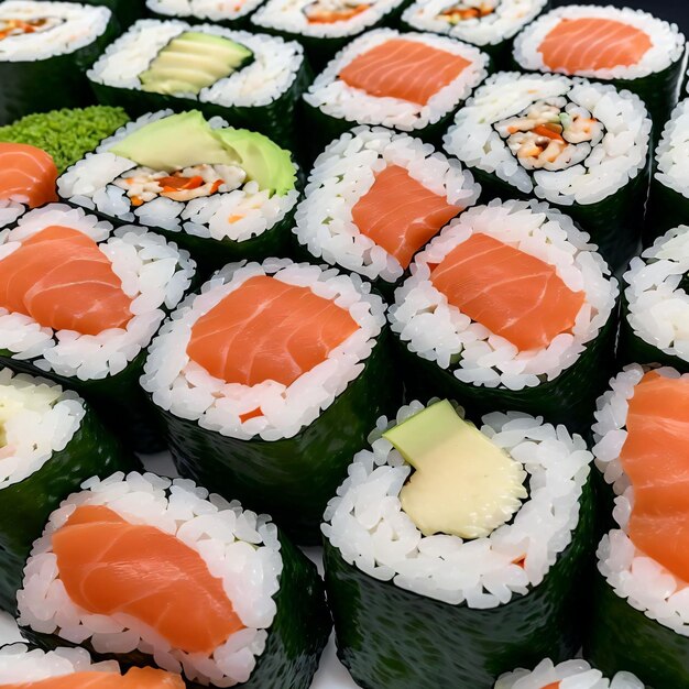 Un plato de sushi con tapa verde