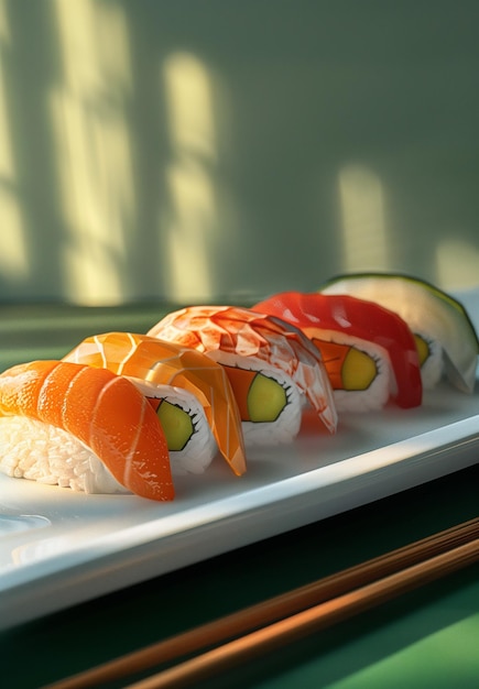 Foto un plato de sushi con una variedad de colores y formas