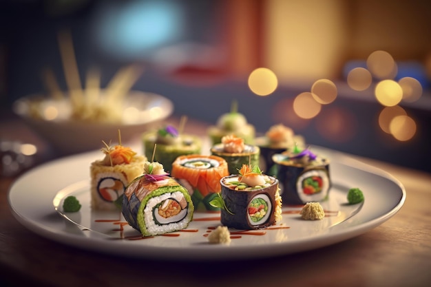 Foto un plato de sushi con una variedad de ingredientes.