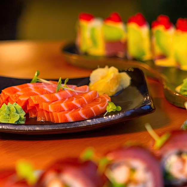 Un plato de sushi con una variedad de ingredientes.